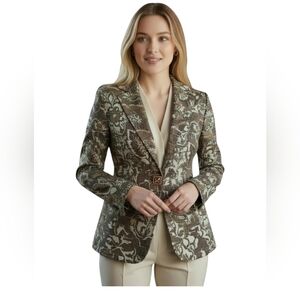 Vtg Y2K Votre Nom Blazer Sz 4 Brown Floral Tapestry Academia Old Money